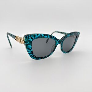 FYSH F-2073 Teal Tortoise Cat Eye Sunglasses Gold Chain Link Detail 52-18-145